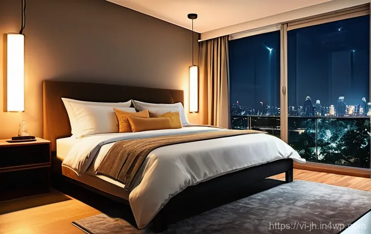 서큘래딘 조명 설계와 인공지능의 만남 - **Prompt 1: Tranquil Evening in a Smart Home Bedroom**
    "A cozy, modern bedroom in a high-rise ap...