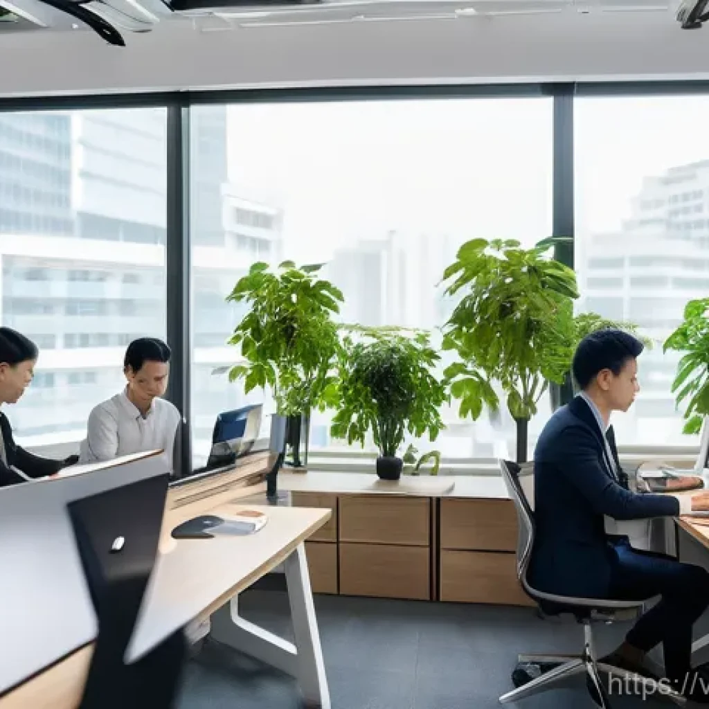 서큘래딘 조명 설계의 법적 기준 - **"A brightly lit, modern Vietnamese open-plan office in Ho Chi Minh City during the late morning. A...