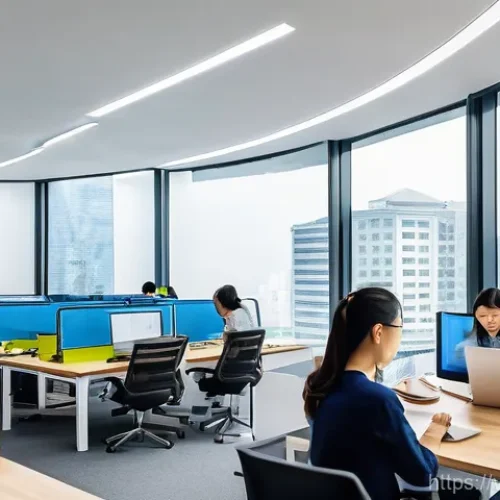 서큘래딘 조명 설계의 성공적인 사례 - **Modern Office for Enhanced Productivity:**
    A brightly lit, spacious, and modern office in Ho C...