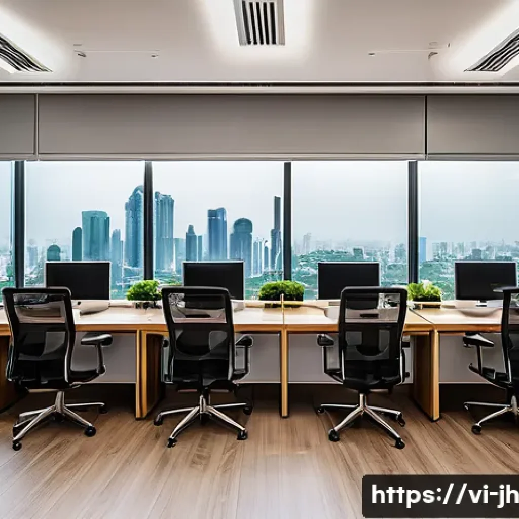 서큘래딘 조명 설계에서의 기술 혁신 - A modern Vietnamese office interior illuminated by advanced LED lighting, showcasing sleek LED panel...