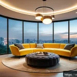 Home 22 서큘래딘 조명 설계의 전문가 인터뷰 - A modern living room in a Vietnamese urban apartment featuring a sleek Circuladin LED ceiling light ...