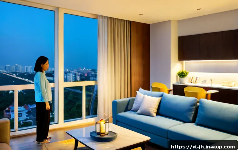 Home 16 서큘래딘 조명 설계와 고객의 기대 - Photorealistic modern apartment in Ho Chi Minh City at early evening, Vietnamese interior designer a...