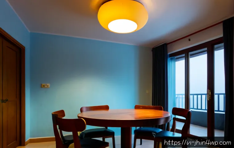 서큘래딘 조명 설계 시 고려해야 할 요소 - Photorealistic Vietnamese apartment living room at dusk, a warm circular ceiling light thoughtfully ...